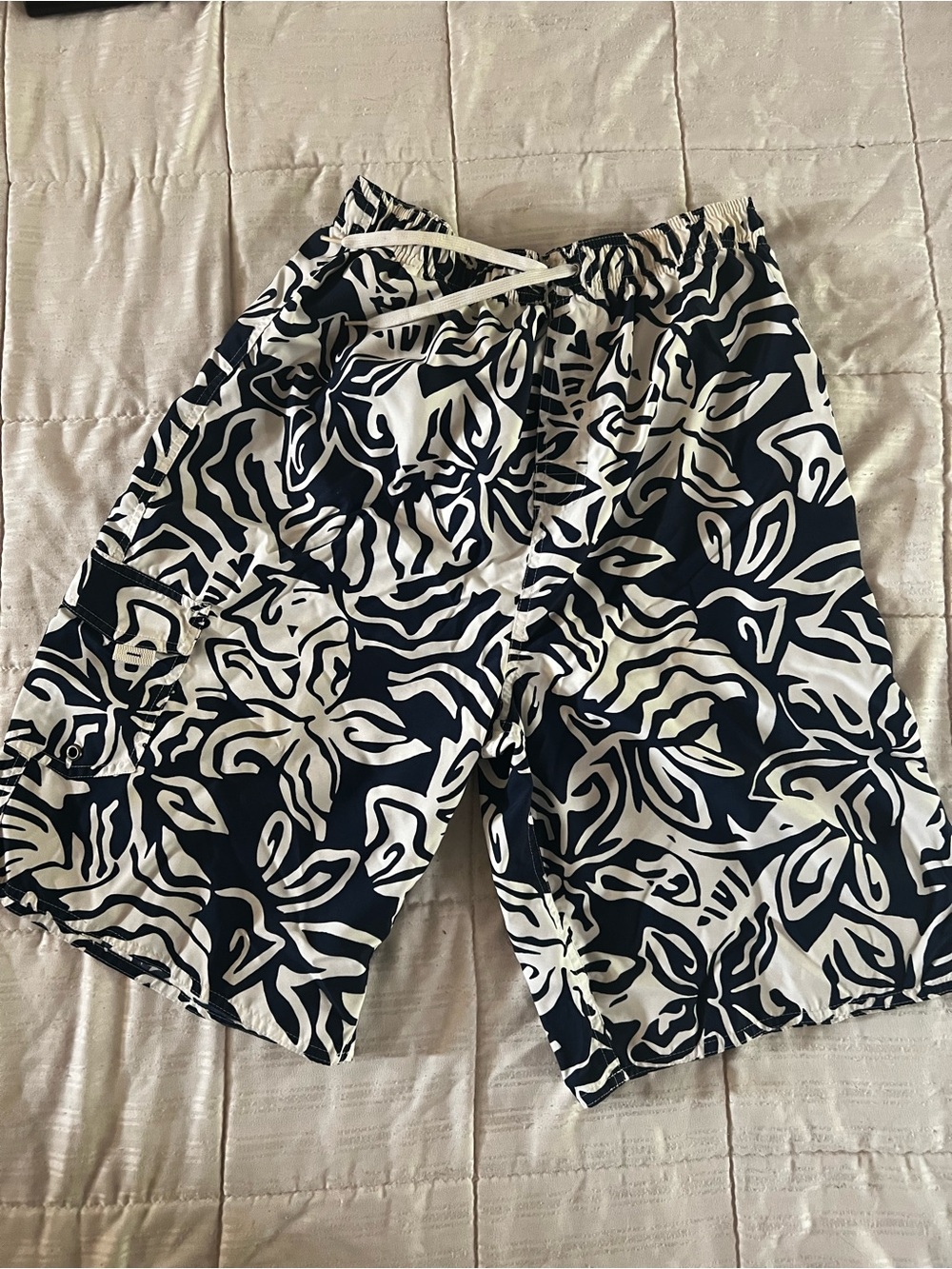 First Wave Black and White Floral Swim Board Shorts